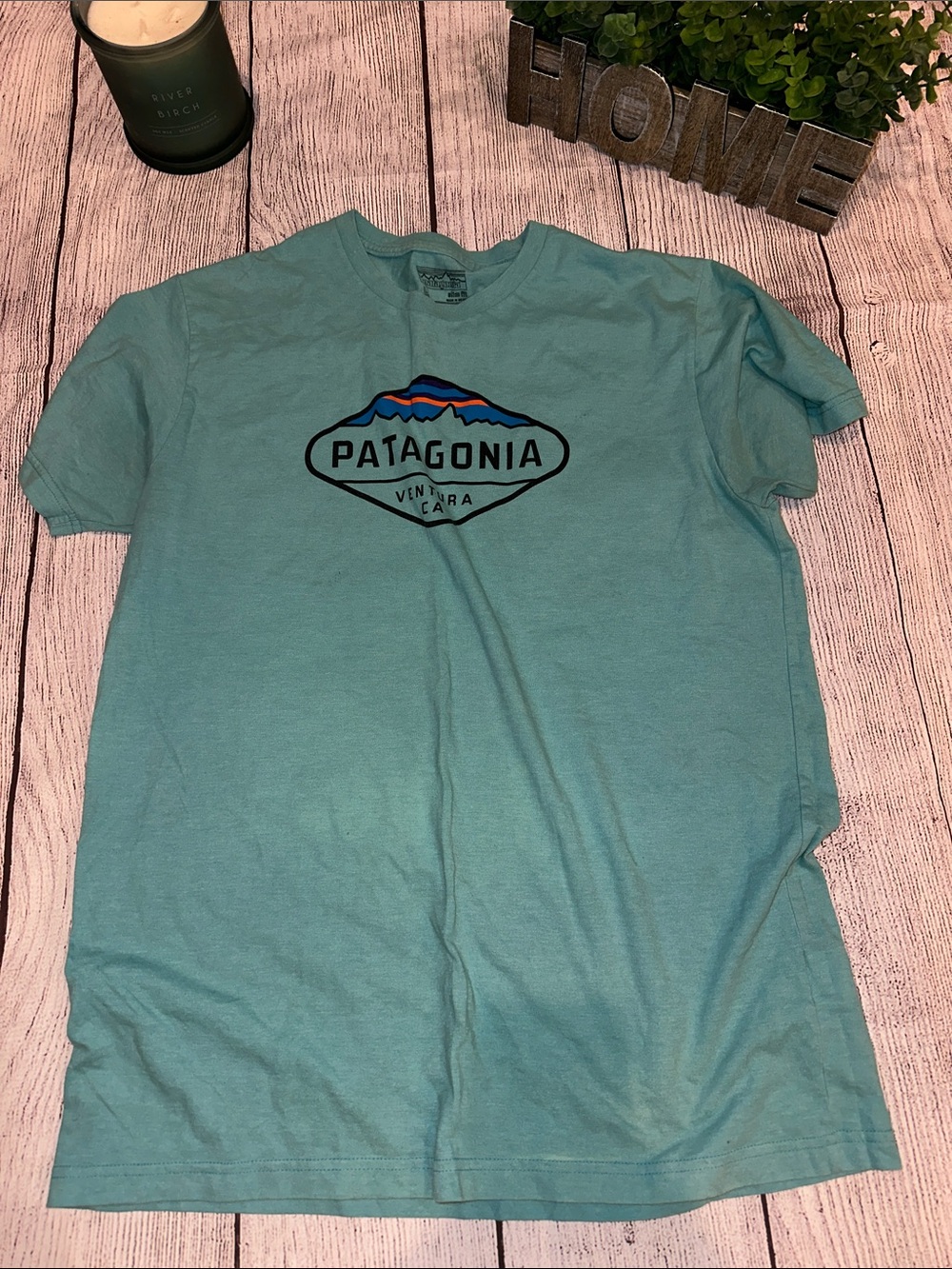 Patagonia women or Men’s Short Sleeve Logo Tee in Aqua